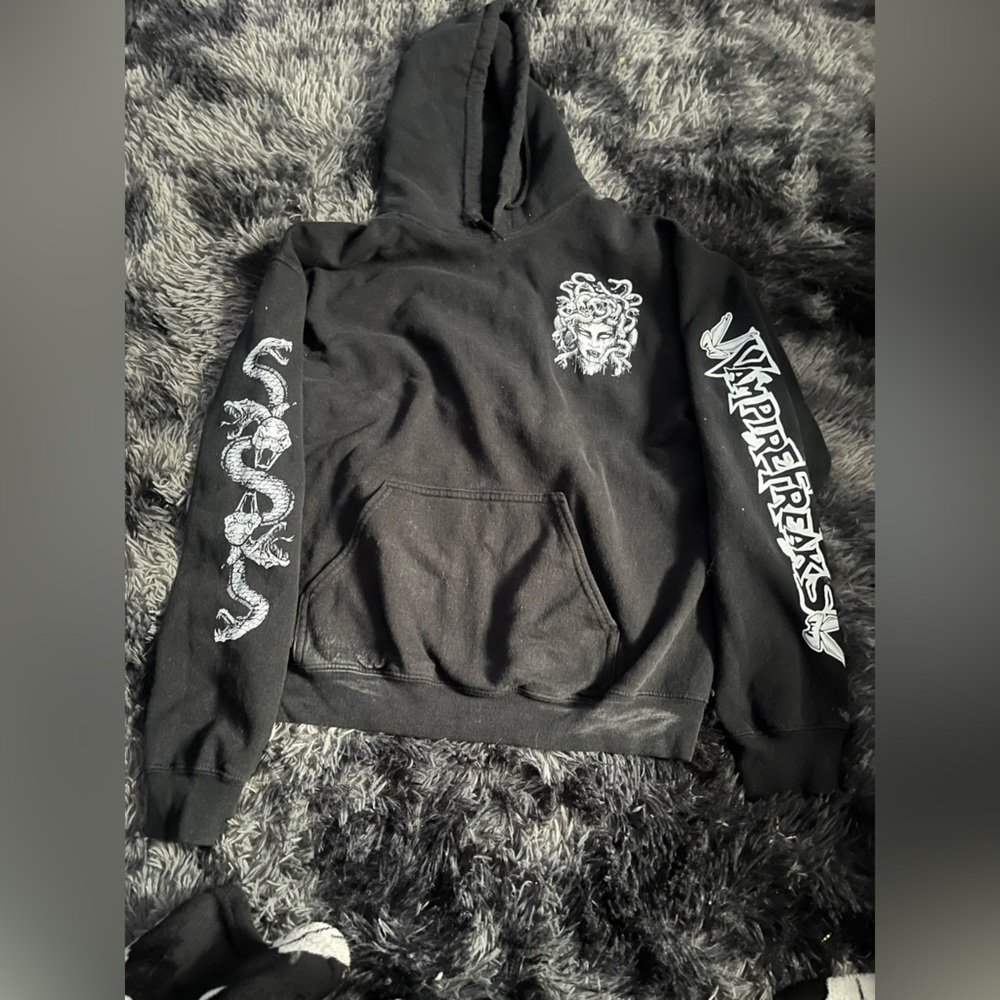 Black Graphic Hoodie with Snake Design